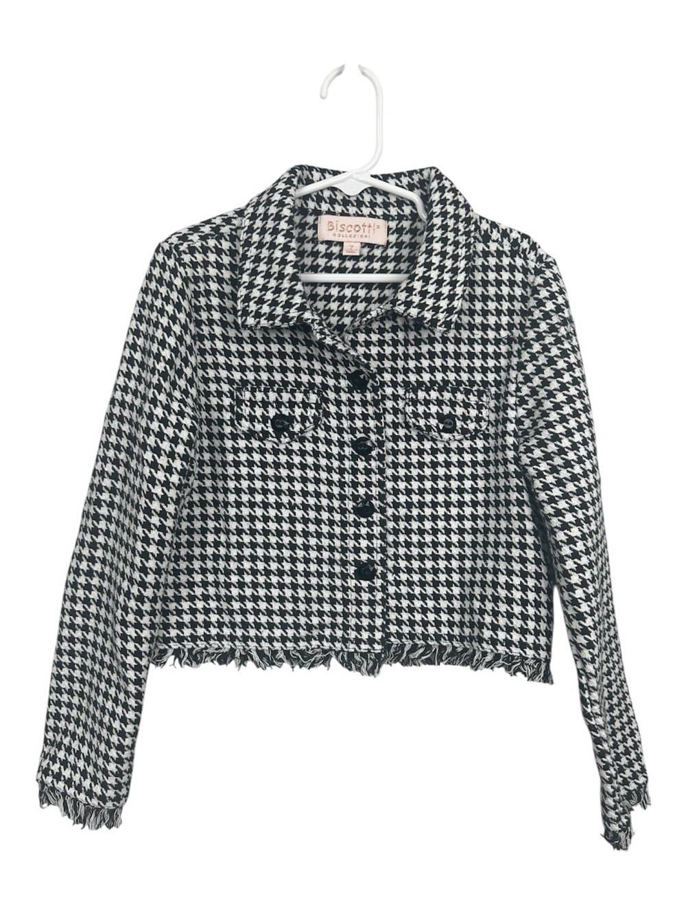 Biscotti Houndstooth Girls Fringe Jacket Size 7